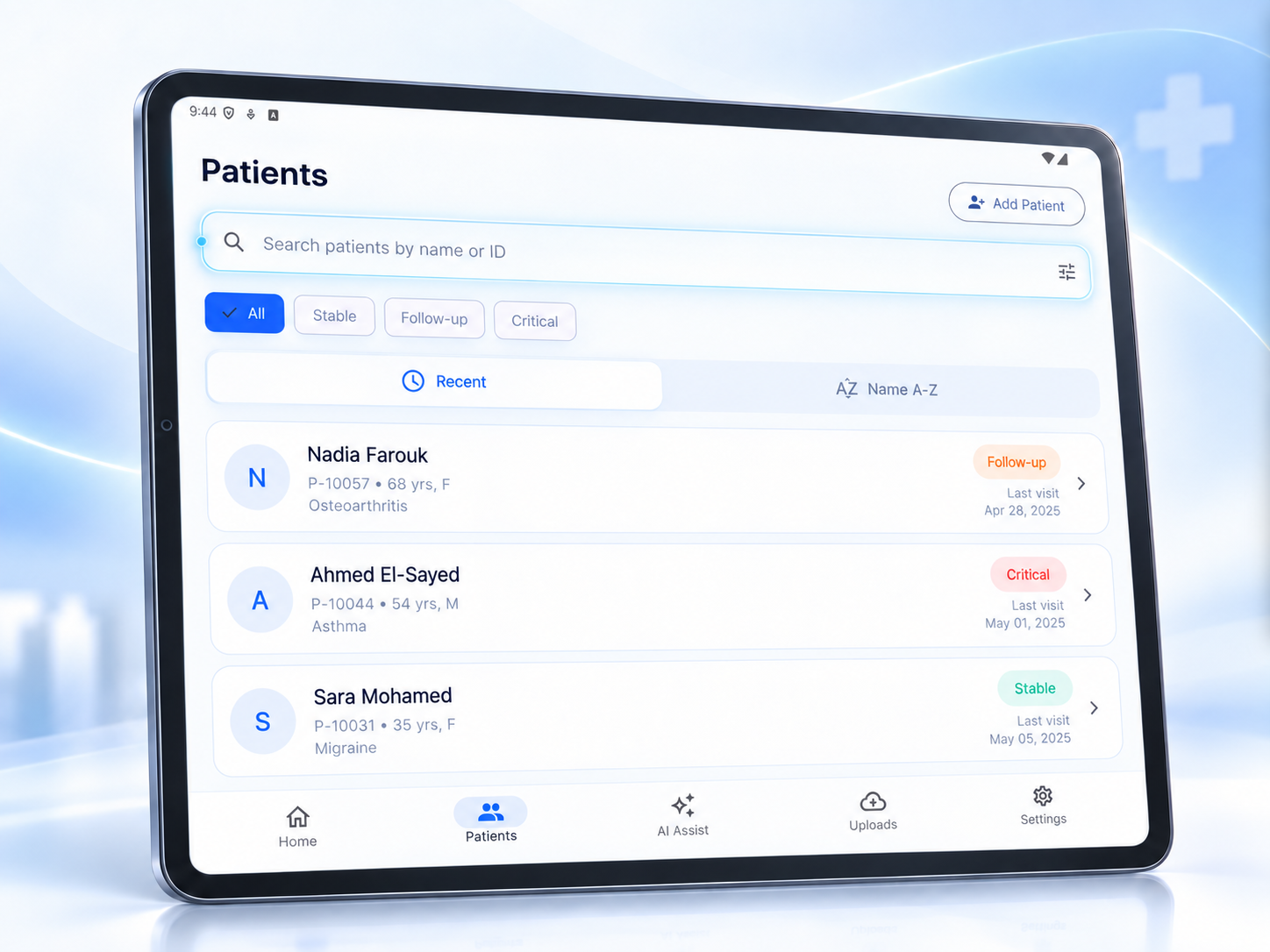 SinaFlow patient history screenshot
